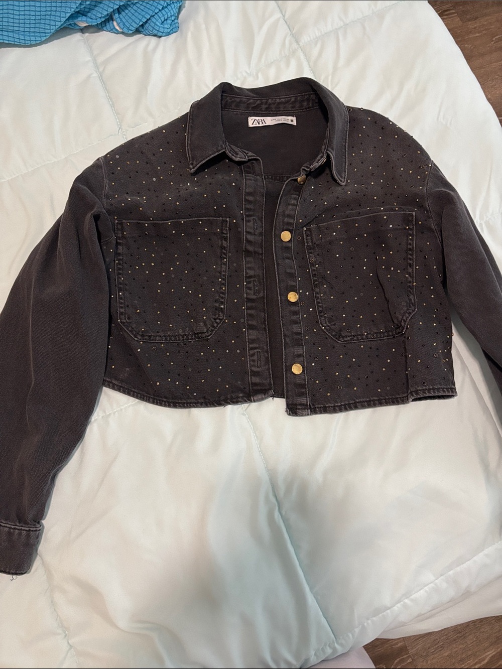 Zara Black Cropped Studded Jacket with Gold Hardware